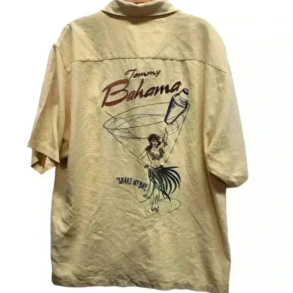Tommy Bahama Other - Tommy Bahama Shake my Bay martini yellow silk button up sz Medium see de…